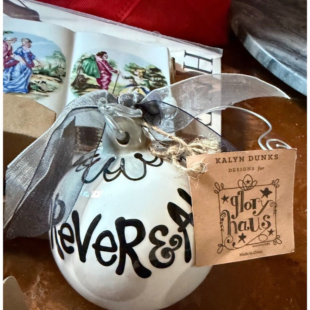 Glory Haus Christmas Ornament Forever & Always Love Painted Porcelain W/ Box